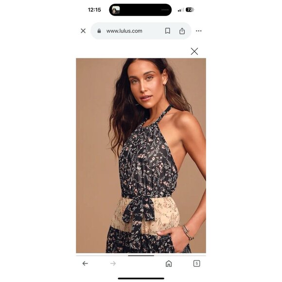 Lulus Mixed Message Black and Beige Floral Print Halter Maxi Dress - Picture 4 of 9